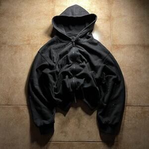 Vintage Black Rhinestone Zip Up Hoodie